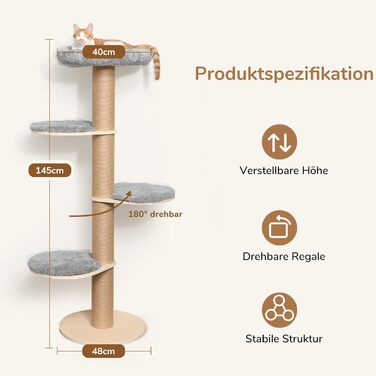 Дім-кіготник для котів FUKUMARU, 5 поверхів, з м'яким ліжком, сірий