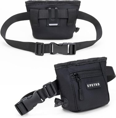 Сумка для ласощів для собак з металевим кліпом на ремінь, міцна застібка-магніт, велика місткість, диспенсер для пакетів для вигулу (чорний)