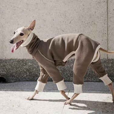 Зимовий одяг для собак породи Віндхаунд: теплий флісовий комбінезон/мантійка, 4 лапи, розмір 4XL (колір: коричневий)