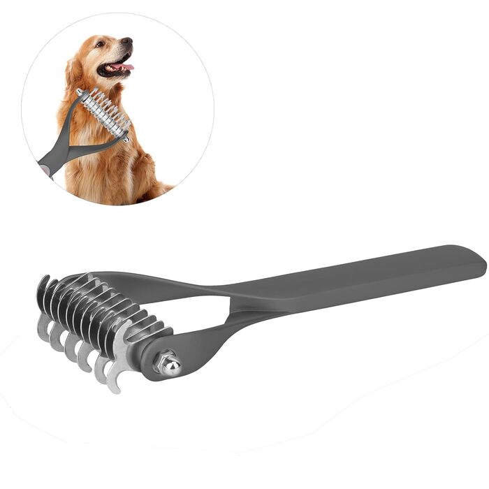 Інструмент для догляду за тваринами: двосторонній гребінець для підшерстка, щітка для собак і котів, гребінець з гострою клинком для видалення ковтунів та відмерлого хутра (S) Чорний S