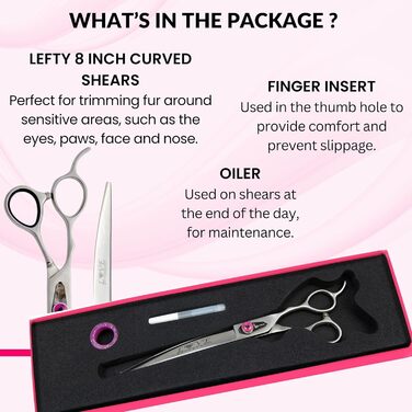Кенчійська ножиця для лівшів Kenchii, 20.3 см, вигнута ножиця для грумінгу собак, Love Collection, аксесуари для догляду за тваринами, ножиці для стрижки шерсті 8' Curve Lefty
