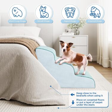 Сходинка для собак маленьких порід, 3 сходинки, 40 см, для дому, антиковзка, для котів та собак, сіра (блакитна)