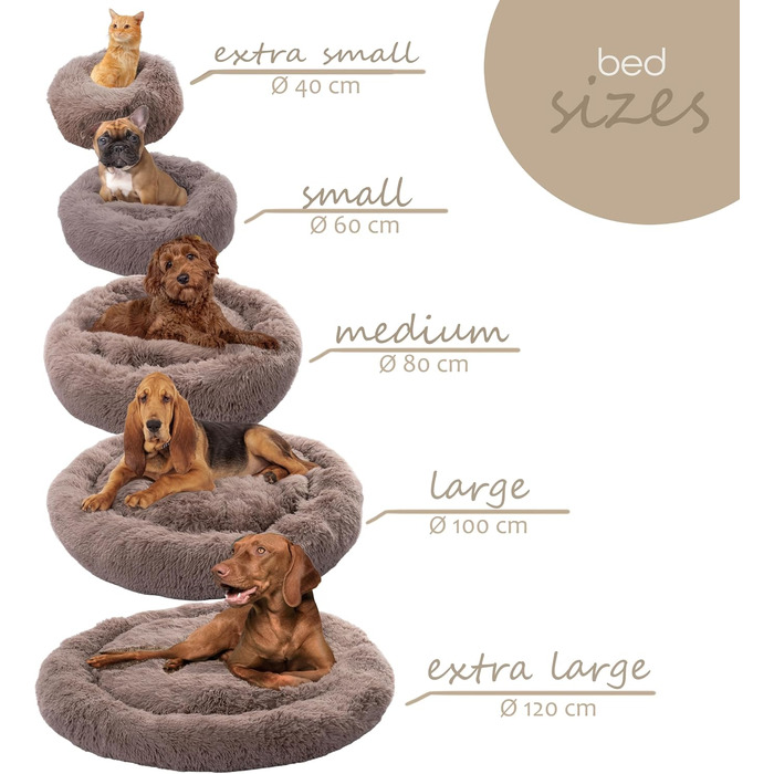 М'яке ліжко для собак та котів Paco Home: кругла подушка-донать, бежевий колір, розмір Ø100 см, 100x100x20 см, зручне та миється