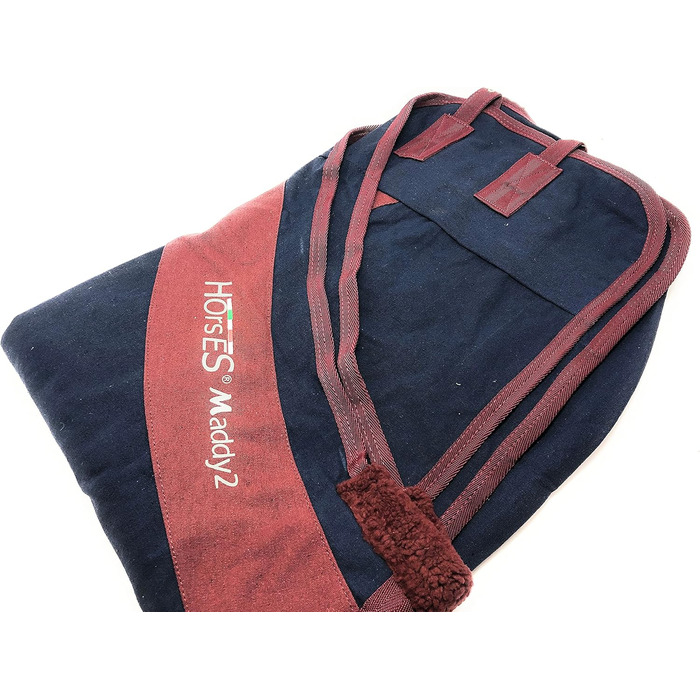 Літня повітропроникна попона для коней з бавовни Maddy 2 з ременями та захистом хвоста, 128 см (Синій/Бордовий)