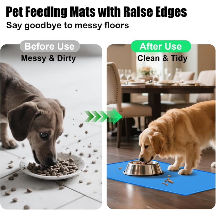 Килимок для корму для собак та котів з силікону харчової якості, з піднятими краями, неслизький, синій (L)