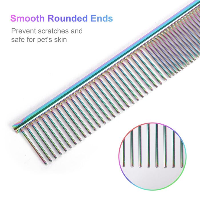Гребінець для собак та котів, нержавіюча сталь, заокруглені зубці, 19 x 3,5 см