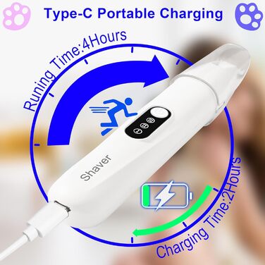 Триммер для собак з LED-підсвічуванням - набір для догляду за шерстю без шуму, з широкою 18 мм насадкою, бездротовий, для стрижки лап, очей, вух та мордочки