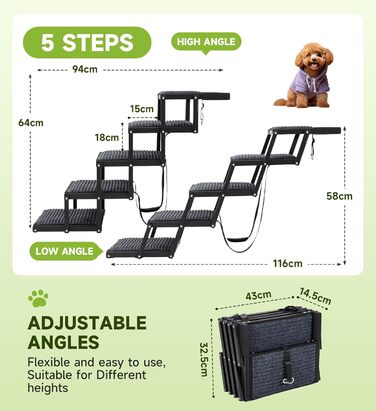 Рампа для собак у машину, складана, для великих собак, з антиковзким покриттям, 116x43x58 см