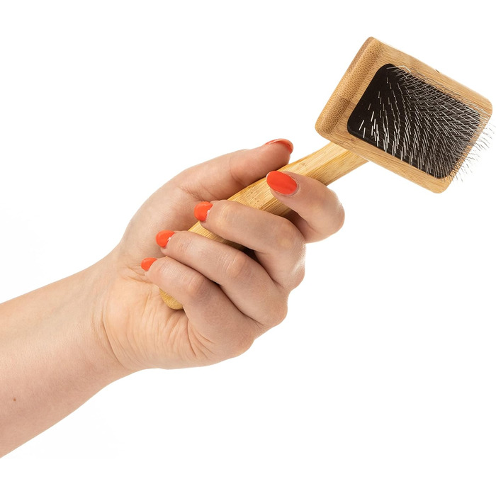 М'яка бамбукова щітка для грумінгу тварин Mikki 6280033 з кулькоподібними наконечниками для собак і котів, велика, 99 г (коричнева)