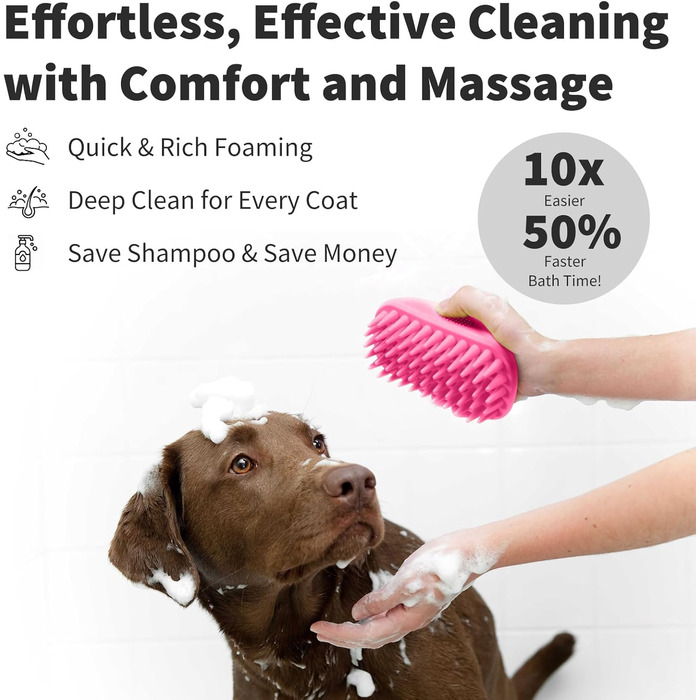 Грумінг-щітка PETCUTE для котів та собак: масажна, миюча, неслизька, рожева