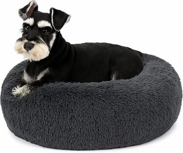 Затишне ліжко для собак у вигляді пончика, м'який плюш, кругле ліжко для котів, зручне, м'яке, можна прати, подушка, самонагріваюче ліжко для тварин з антиковзним дном, місце для сну та відпочинку (50 x 50 x 20 см, темно-сірий)