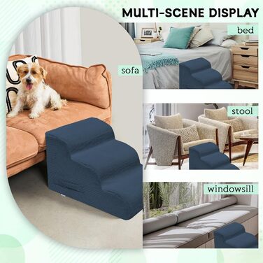 Сходинки для собак маленьких порід, 4-ступеневі - сходи для домашніх тварин на ліжко та диван, антиковзкі сходи для собак та котів, знімний та легкий у чищенні чохол, темно-синій