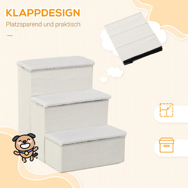 PawHut Pet Stairs Складні сходи для кішок Сходи для собак 3 сходинки з місцем для зберігання для кішок і собак МДФ білий 40x54x48см