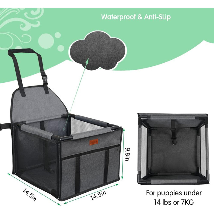 Автокрісло для собак: стабільне, водовідштовхувальне, для маленьких та середніх порід, сірий каркас