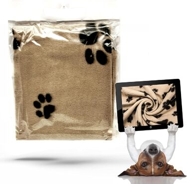 М'яка тепла флісова ковдра з відбитками лап для котів, цуценят та собак, пральна, для подорожей (Бежева, 70 x 73 см, 1 шт.)