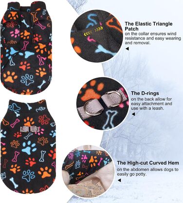 Теплий плед-жилет для собак BeautyZoo: флісова жилетка, зимова куртка, D-посилання для повідка, для малих, цуценят, середніх порід, тепле, вітронепроникне, білий буффало клітка (мотив лапок), XL (55.8 см)