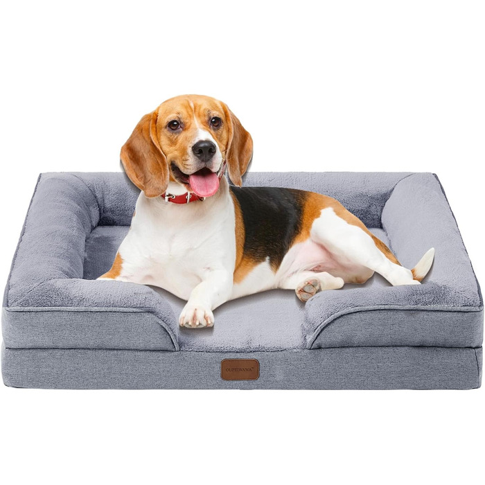 Ортопедичне ліжко для собак маленьких порід 75x60x19,8 см, з високощільним губчастим наповнювачем, для здорових суглобів, знімний водонепроникний чохол, зручне та неслизьке, світло-сірий колір