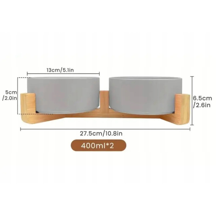 Подвійний набір мисок для собак та котів з бамбуковою підставкою