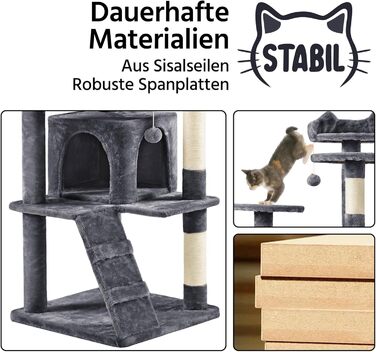 Кігтеточка для котів Yaheetech, велика, 178 см, з 3 платформами, 3 стовпчиками, 2 будиночками, м'ячі, сірий колір