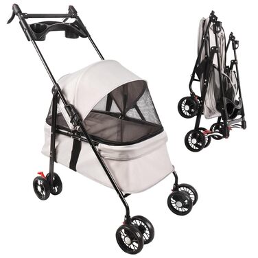 Дитяча коляска XANNI для собак та котів, біла, з гальмом та тримачем для напоїв, вантажопідйомність 20 кг, 50 x 70 x 95 см