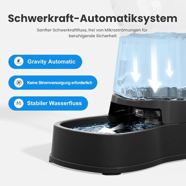 Автоматичний диспенсер води для котів та собак Gardner, 3.85L, без струму, BPA Free, гравітаційний, для середніх/великих тварин (чорний)