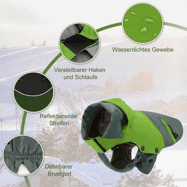 Зимова куртка для собак Petloft, світловідбиваюча, вітронепроникна, з флісовою підкладкою (XS, зелена)