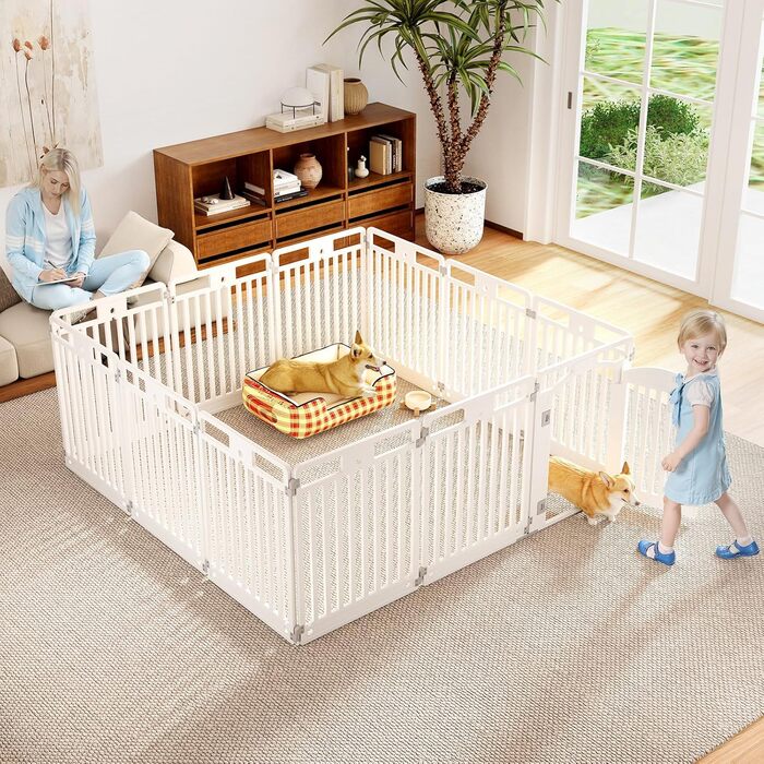 Лягувачка для цуценят COSTWAY з 6 панелей, біла, 80 см, для дому та вулиці