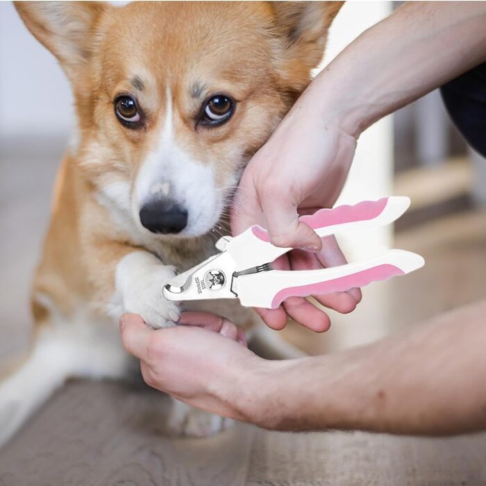 Набір для догляду за шерстю котів та собак: щітка, триммер для нігтів, гребінець від бліх, 2 зубні щітки (рожевий)