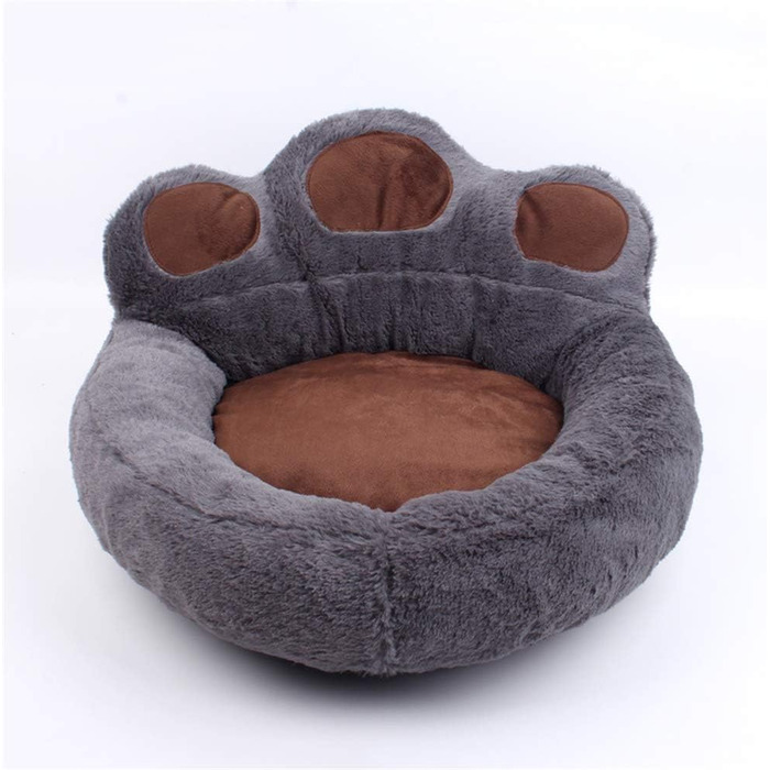 Кругле ліжко для собак FANSU з м'яким пуфом, ковзаюча база, ліжко для котів з дизайном лапки ведмедя, розмір та колір обираються (M, Темно-сірий)