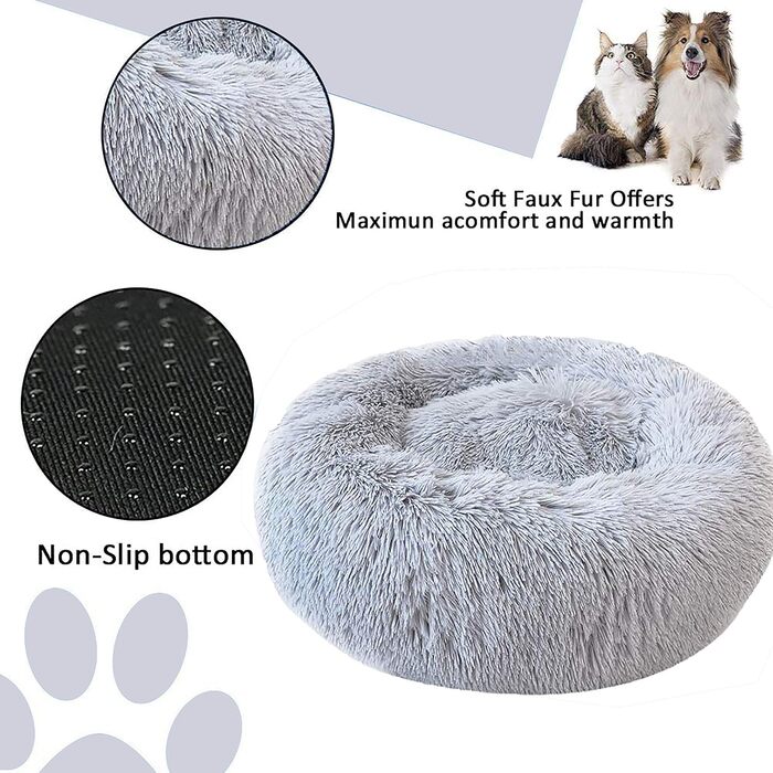 Кругле ліжко для собак та котів Haoye, плюшеве, Ø 50 см, сірого кольору