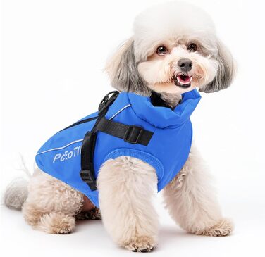 Водонепроникний собачий плащ PcEoTllar для маленьких собак, тепла куртка з шлейкою для зими, костюм для катання на лижах, бавовна, блакитний собачий пуловер L