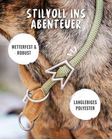Нашийник для собак Rudelkönig Emma - Елегантний нашийник-стоп для собак з шкіри та нейлону, діаметр 12 мм, для великих собак, колір хакі