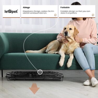 Leopet® складний металевий вольєр для собак з пластиковим піддоном, чорний, для дому та перевезення, 121x74x81 см