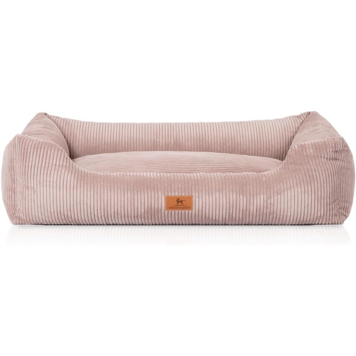 Кнуфельвуфф лежанка для собак з корду з ручним плетінням, модель Олівія M-L, 85 x 63 см, рожева, знімний чохол, придатна для прання, для великих, середніх та малих собак, розмір L 85 x 63 x 23 см, рожева