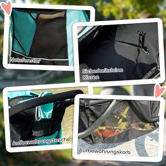 Візок для собак та котів PawHut, розкладний, до 10 кг, з великими колесами та підстилкою (Турквіс)