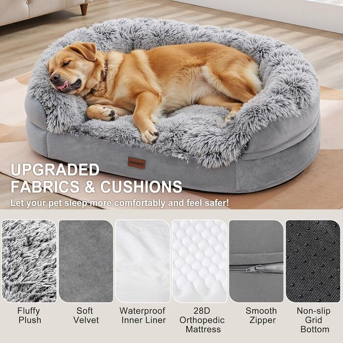 Ортопедичні лежанки для собак Gimars великих порід, 9,5 см, з м'якої піни, 28D, знімний водонепроникний чохол, підтримують, напівкруглі, для цуценят, літніх та хворих собак, сірий L 69 x 52 x 31 см