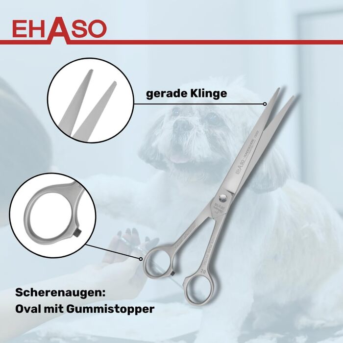 Професійна пряма ножиця для собак та котів EHASO, 20 см, матова, з порожнистим лезом - для довгої та короткої шерсті