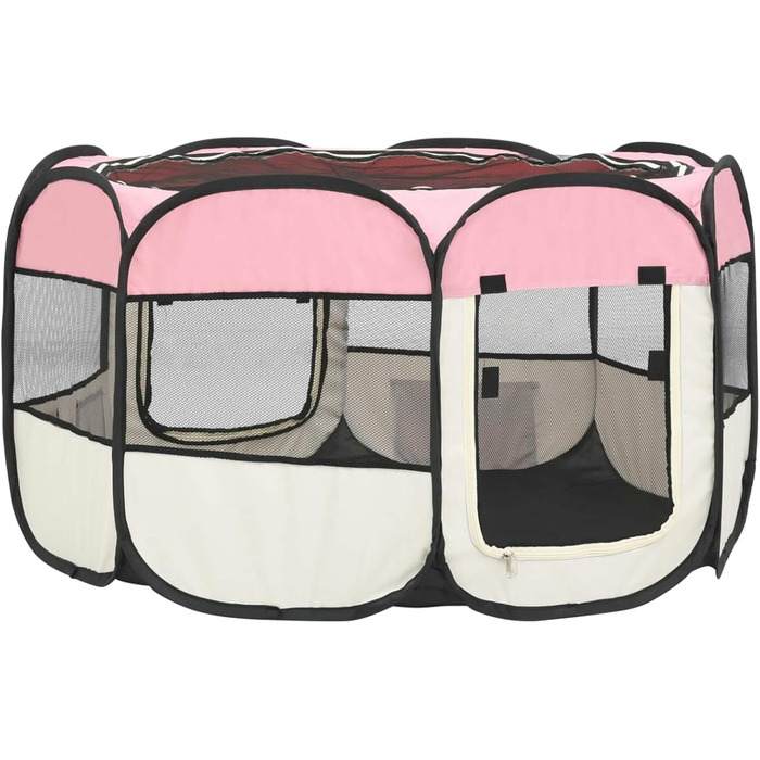 Тідярд Розкладний вольєр для цуценят з переносною сумкою, рожевий, 110x110x58 см