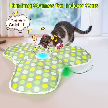 Інтерактивна іграшка для котів PUHOHUN: автоматична мишка з пір'ям, прихована іграшка для кошенят, зелена