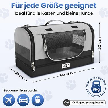 Транспортна сумка для котів та собак Smart-Planet® з знімним дном - складана переноска до 8 кг, 50x30x30 см, з ручкою для подорожей, відпочинку та до ветеринара