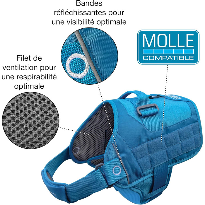 Шлейка для собак Kurgo RSG, навчальна жилетка з ручкою, світловідбиваюча, сумісна з MOLLE, розмір XL (Townie, чорний, середні породи)