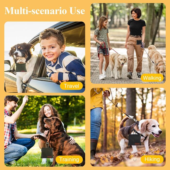 Сумка для ласощів для собак, для тренувань, ручна, з карабіном, 2 шт., чорний, зелений