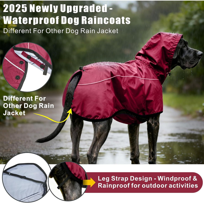 Водонепроникний дощовик для собак Mosucoir з відбиваючими елементами та регульованою капюшоном, XXL, червоний