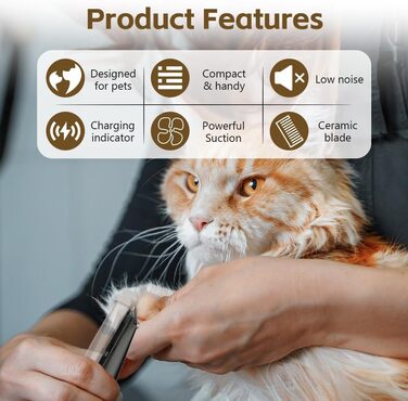 Триммер для собак OFFCUP: Безшумна машинка для стрижки з пилососом, для догляду за лапами, обличчям та вухами. Підходить для собак та котів. Акумуляторний триммер для домашнього грумінгу.