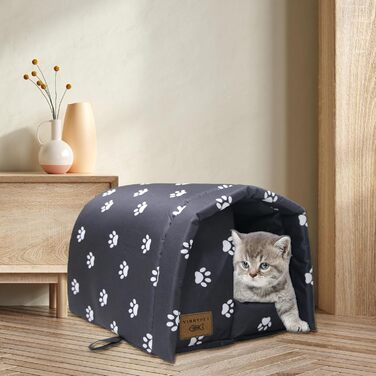 Vinnypet Будиночок для котів для вулиці, зимовий, водонепроникний і теплий, складаний, з плюшевою подушкою, м'який будиночок для собак і котів, притулок для бездомних тварин, 54x42x36 см, чорний