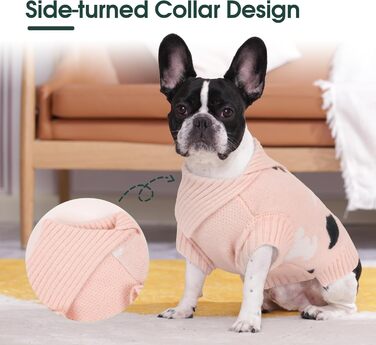 Теплий в'язаний пуловер для собак Куосер з рожевим коміром - зручний та м'який одяг для маленьких собак, підходить для зимового використання в приміщенні та на вулиці