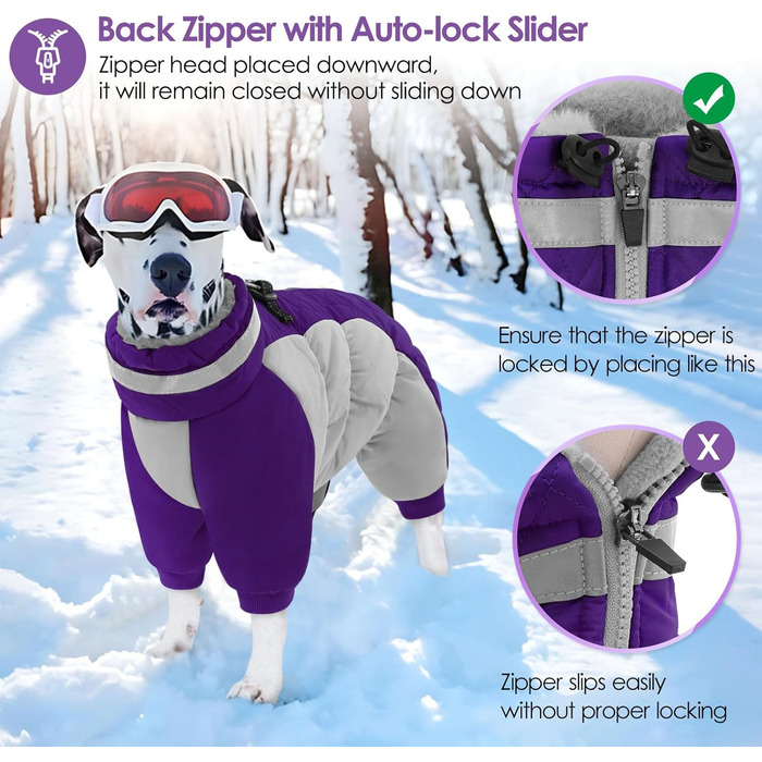 Теплий зимовий одяг для собак AOFITEE: вітрозахисний флісовий костюм з інтегрованим шлейкою, світловідбиваючим коміром, для чотирилапих, малих порід, фіолетовий