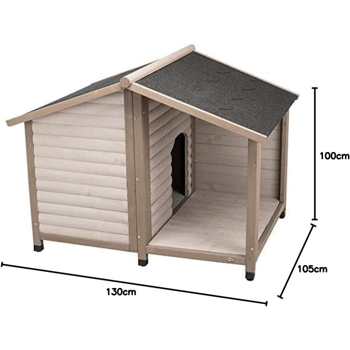 Будка для собак TRIXIE Natura Lodge з двосхилим дахом, розмір M–L, 130×100×105 см, сіра, дерев'яна