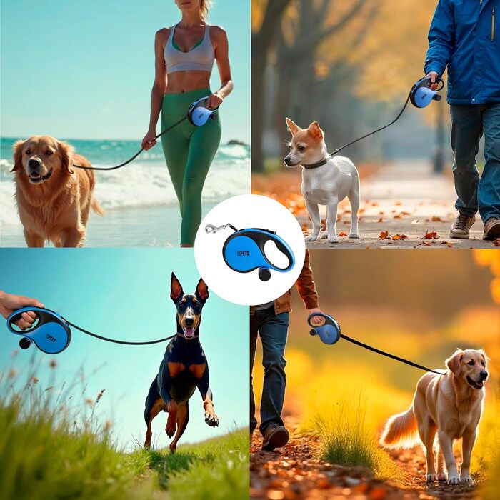 Висувна поводок для собак CORTESPETS® 5м, до 50 кг, блакитний | Високоякісний рулонний поводок