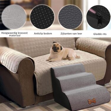 Сходинки для собак Caliyo, 2 сходинки, для маленьких собак та котів, 26 см, знімний чохол, неслизька підставка, для ліжка, дивану, авто (55×40×26см), сірий колір